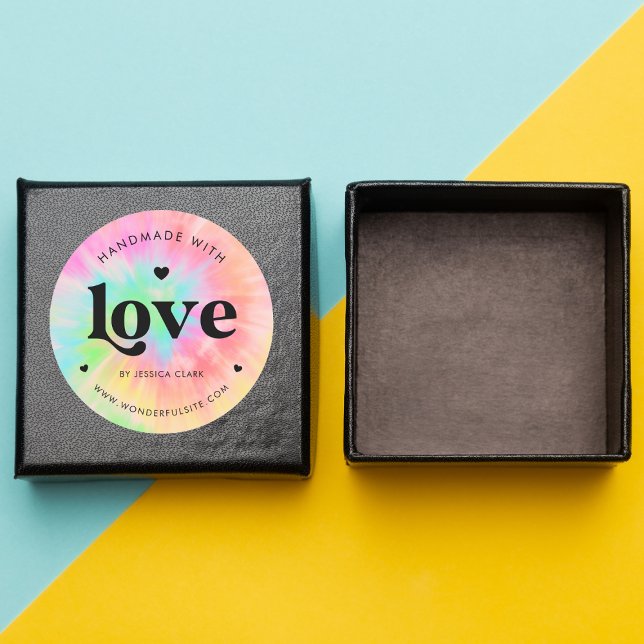 Retro Typography Handmade with Love Heart Tie Dye Classic Round Sticker (Creator Uploaded)