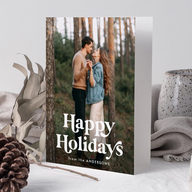 Retro Typography Happy Holidays Photo Holiday Card (Creator Uploaded)