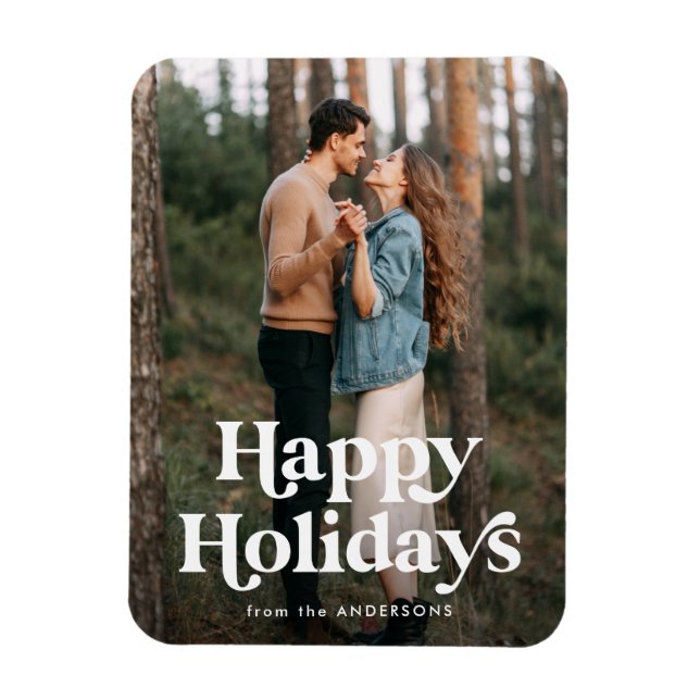 Retro Typography Happy Holidays Photo Magnet (Vertical)