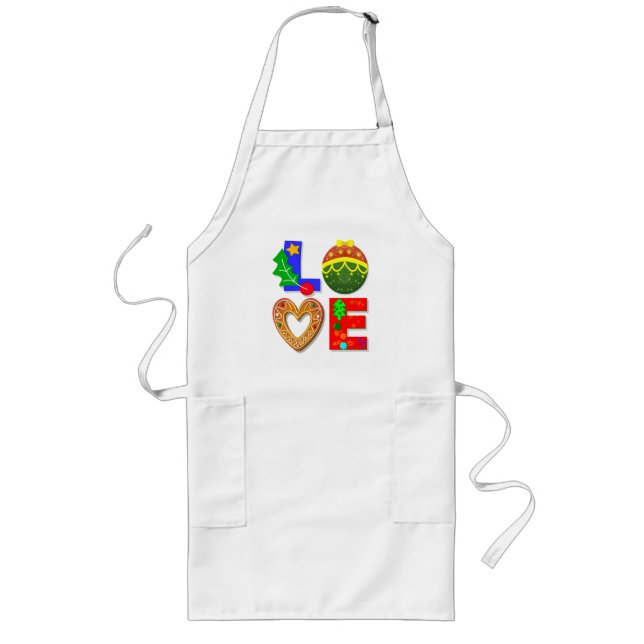 Retro Typography, Love Christmas and Cookies Long Apron (Front)