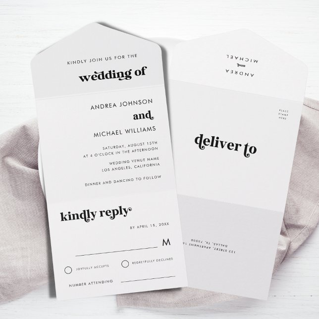 Retro Typography Minimalist Script White Wedding All In One Invitation (Creator Uploaded)