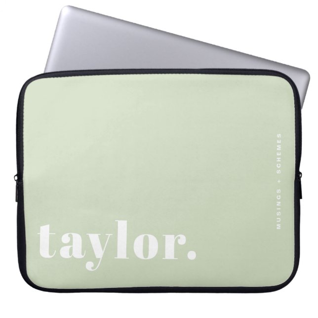 Retro Typography Mint Green Personalized Laptop Sleeve (Front)