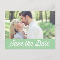 RETRO TYPOGRAPHY MINT GREEN SAVE THE DATE POSTCARD