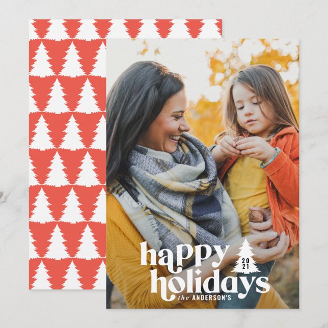 Retro typography modern 1 photo holiday Christmas (Front/Back)