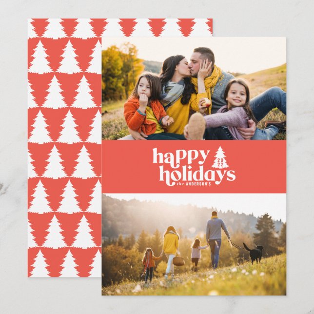 Retro typography modern 1 photo holiday Christmas (Front/Back)