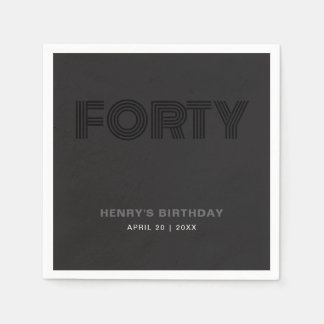 Retro Typography Modern Black 40th Birthday Napkin