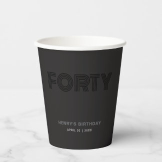 Retro Typography Modern Black 40th Birthday Paper Cups