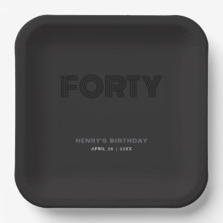 Retro Typography Modern Black 40th Birthday Paper Plate