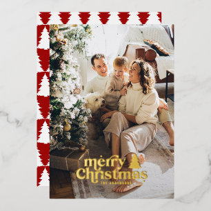 Retro typography modern full photo  foil holiday card