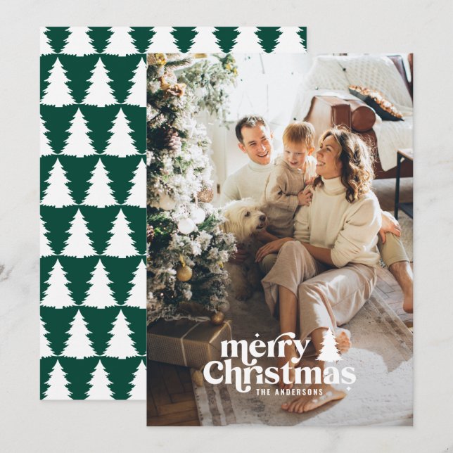 Retro typography modern full photo  holiday card (Front/Back)