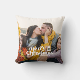 Retro typography modern photo holiday christmas throw pillow
