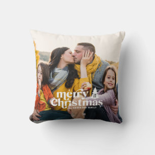 Retro typography modern photo holiday christmas throw pillow