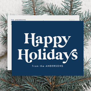 Retro Typography Navy Happy Holidays Non-Photo Holiday Postcard