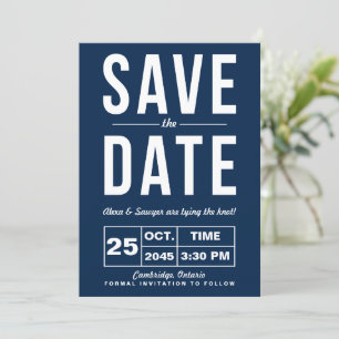 Retro Typography Navy Save the Date Announcement