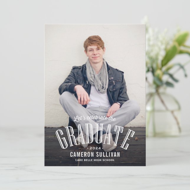 Retro Typography Overlay Photo Graduation Invitation (Standing Front)