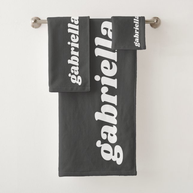 Retro Typography Personalized Name | Black White Bath Towel Set (Insitu)