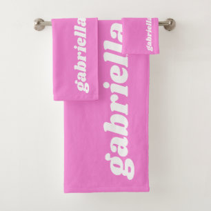 Retro Typography Personalized Name   Bright Pink Bath Towel Set