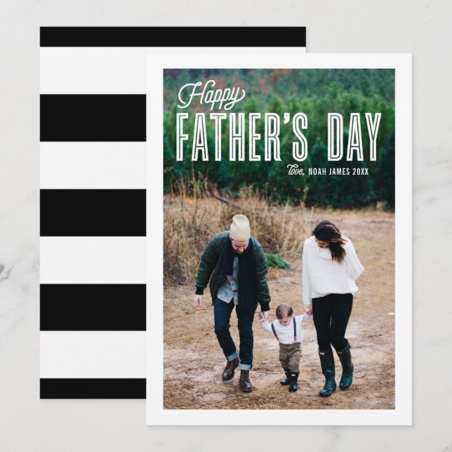 Retro Typography Photo Happy Father's Day Card (Front/Back)