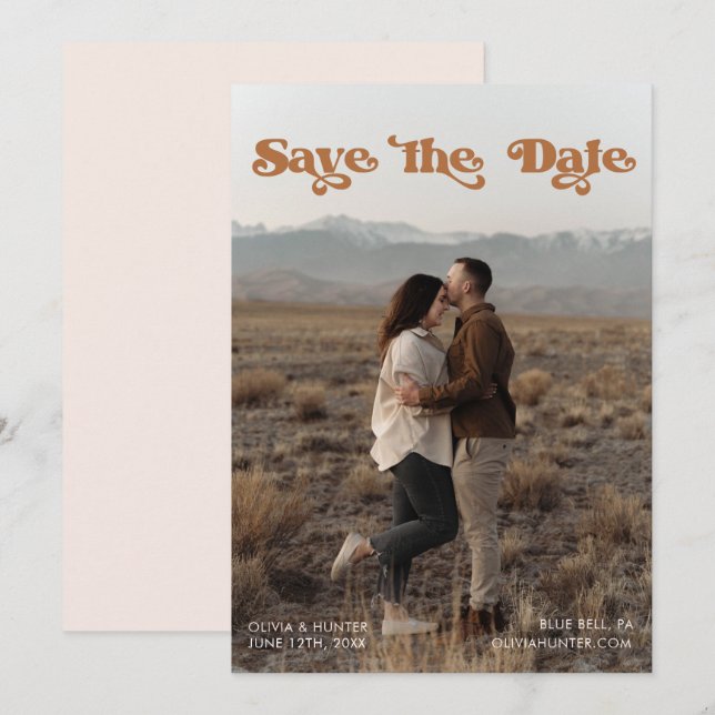 Retro Typography  Photo Save the Date  Invitation (Front/Back)