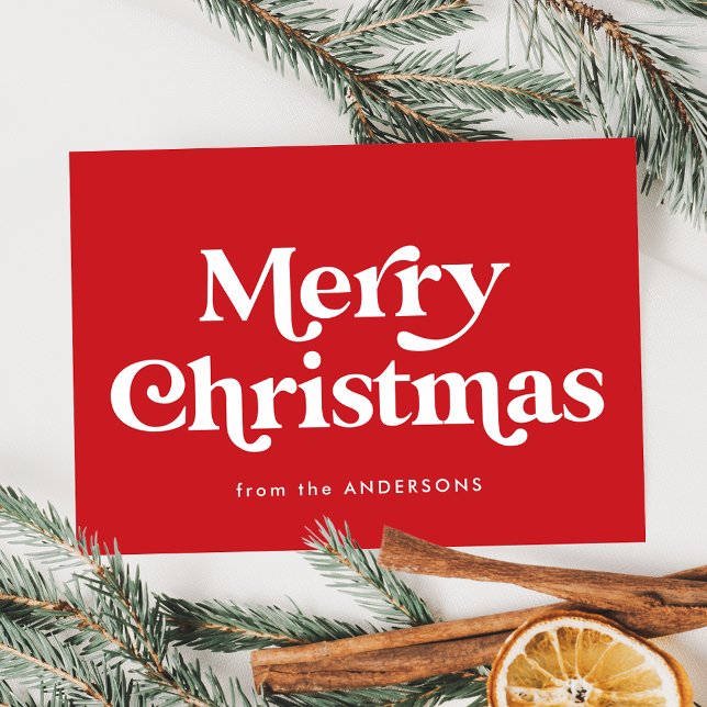 Retro Typography Red Merry Christmas Non-Photo Holiday Card (Creator Uploaded)