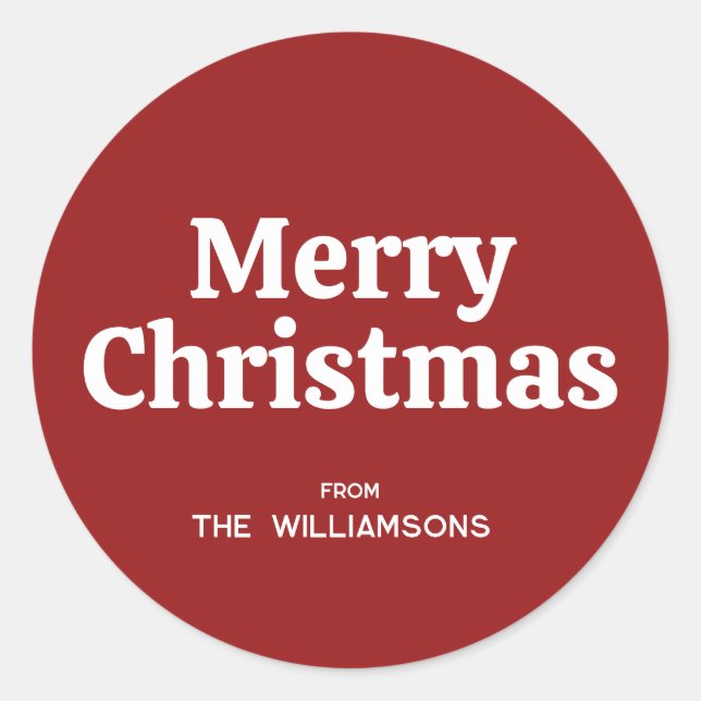 Retro Typography Simple Burgundy Merry Christmas  Classic Round Sticker (Front)