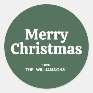 Retro Typography Simple Green Merry Christmas Classic Round Sticker