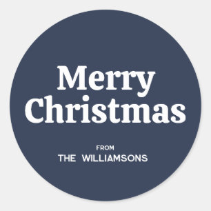 Retro Typography Simple navy Blue Merry Christmas  Classic Round Sticker