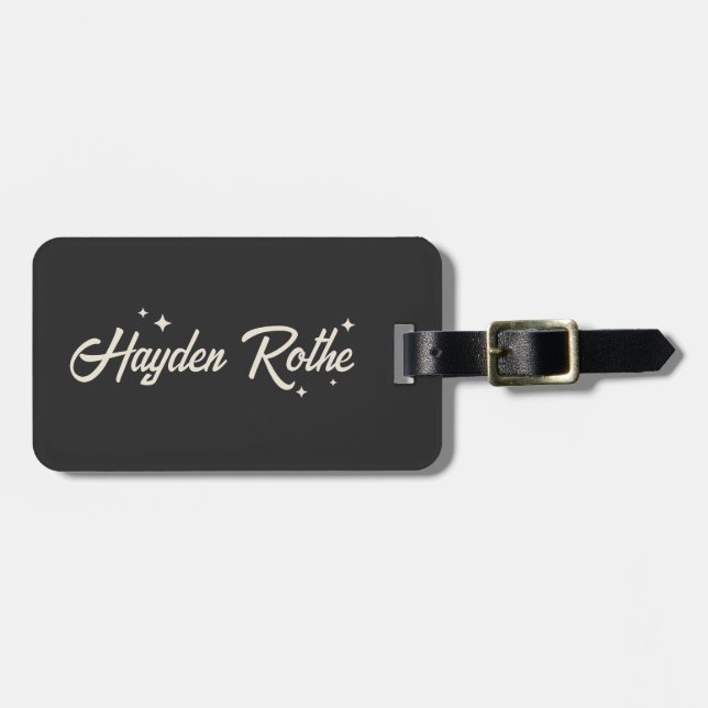  Retro Typography Stars Black Luggage Tag (Front Horizontal)