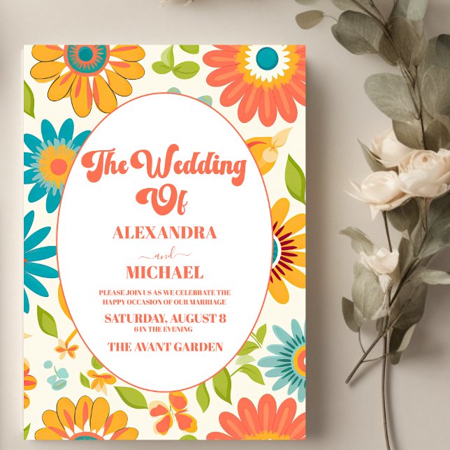 Retro Typography Summer Sun Wedding Invitation (Creator Uploaded)