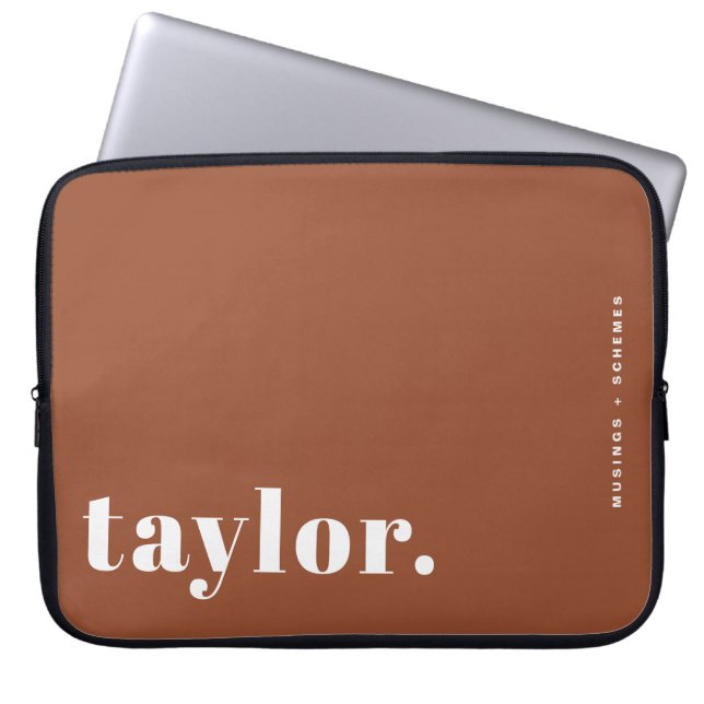 Retro Typography Terracotta Personalized Laptop Sleeve (Front)