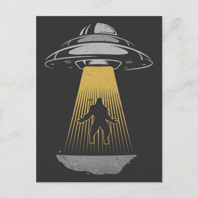 Retro UFO Alien Abduction Bigfoot Spaceship Postcard (Front)