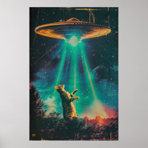 Retro UFO Alien Poster - Vintage Sci-Fi Art Print