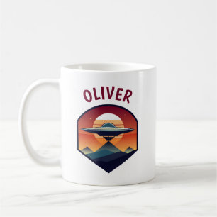 Retro UFO at Sunset Personalized Coffee Mug