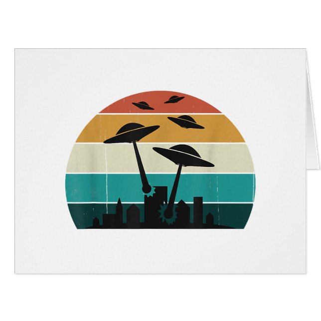 Retro UFO Attack Sunset - Cool Vintage Flying Sauc (Front Horizontal)