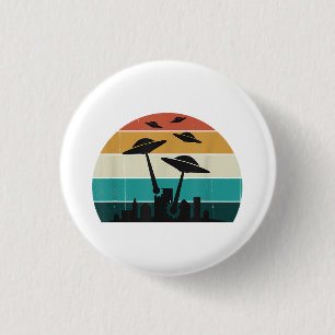 Retro UFO Attack Sunset - Cool Vintage Flying Sauc 1 Inch Round Button