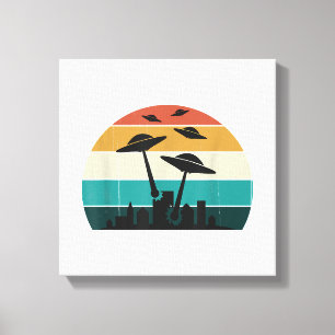 Retro UFO Attack Sunset - Cool Vintage Flying Sauc Canvas Print