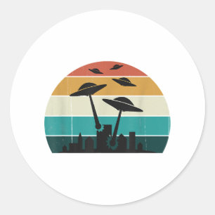 Retro UFO Attack Sunset - Cool Vintage Flying Sauc Classic Round Sticker