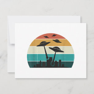 Retro UFO Attack Sunset - Cool Vintage Flying Sauc Holiday Card