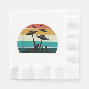 Retro UFO Attack Sunset - Cool Vintage Flying Sauc Napkin