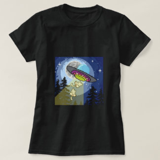 Retro UFO Cat Abduction T-Shirt | Funny Pixel Art 