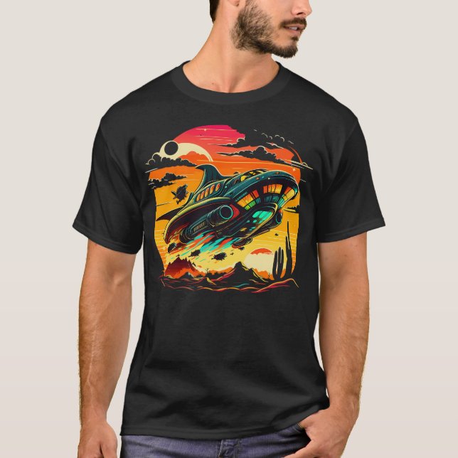 Retro Ufo Encounter - Majestic Spaceship Soaring O T-Shirt (Front)