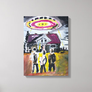 Retro UFO Encounter Neo-Expressionist Canvas Print