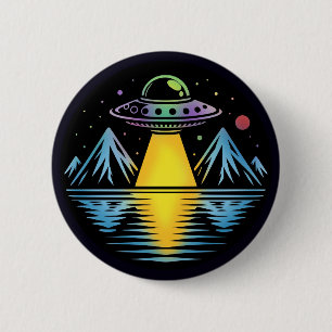 Retro UFO in the Mountains Reflecting in the Water 2 Inch Round Button