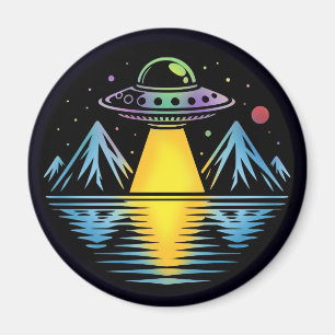 Retro UFO in the Mountains Reflecting in the Water Magnet