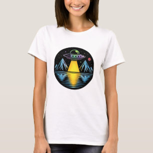Retro UFO in the Mountains Reflecting in the Water T-Shirt