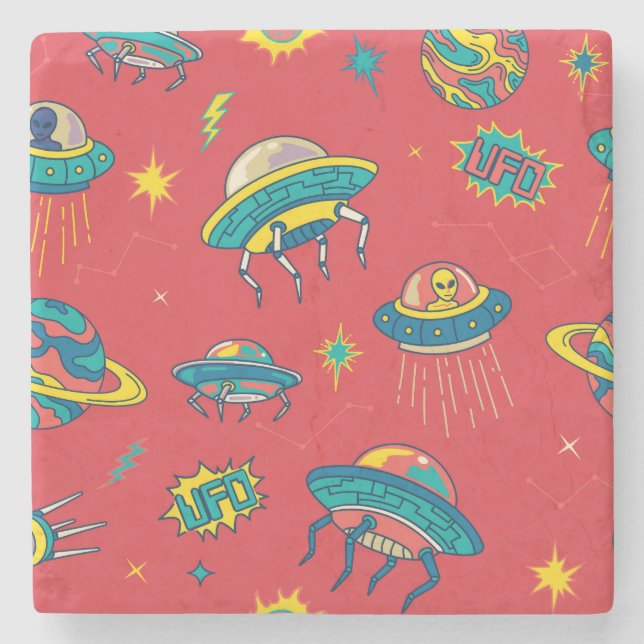 Retro UFO Space Invaders Stone Coaster (Front)