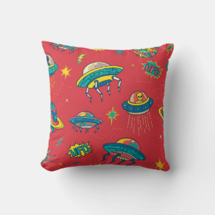 Retro UFO Space Invaders Throw Pillow