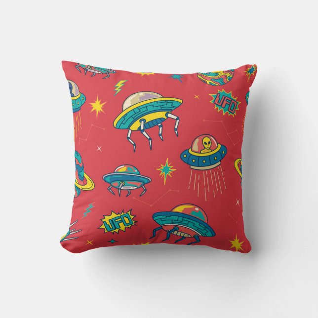 Retro UFO Space Invaders Throw Pillow (Front)
