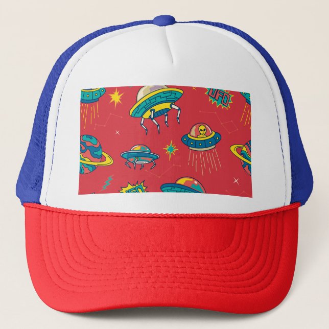 Retro UFO Space Invaders Trucker Hat (Front)