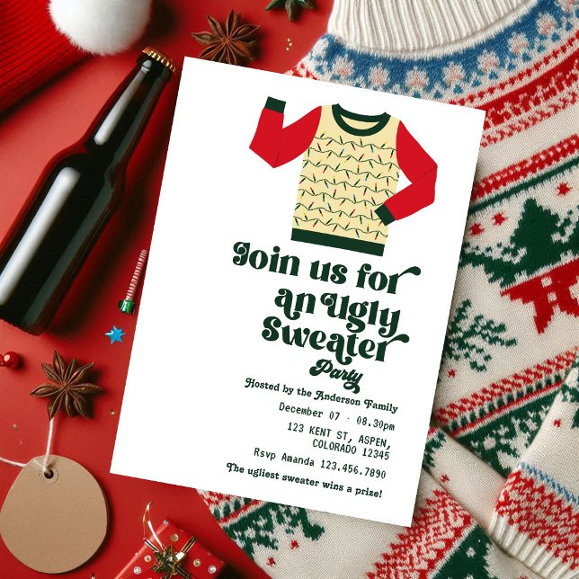 Retro Ugly Sweater Christmas Party Invitation (Retro Ugly Sweater Christmas Party Invitation)